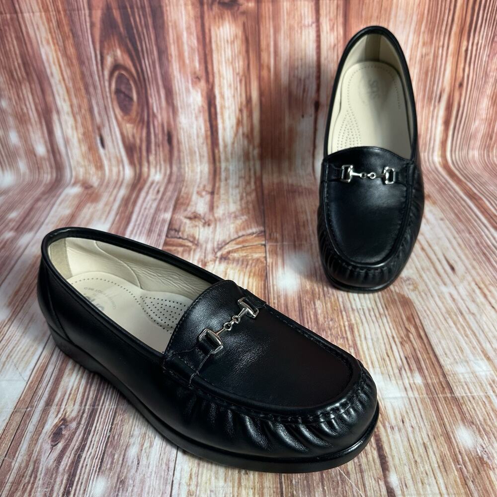 SAS Womens Sz 11WW Black Leather METRO Horsebit Tripad Comfort Loafer Shoe Flats